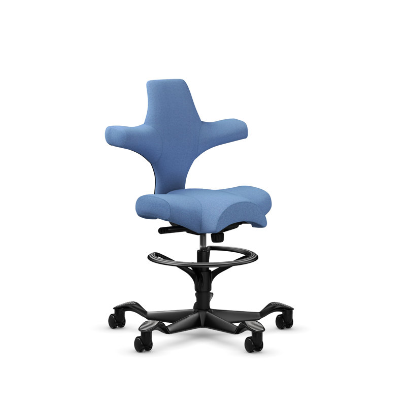 Fauteuil réglable en hauteur avec repose-pieds HœG Capisco, Noir, Light Washed Blue 