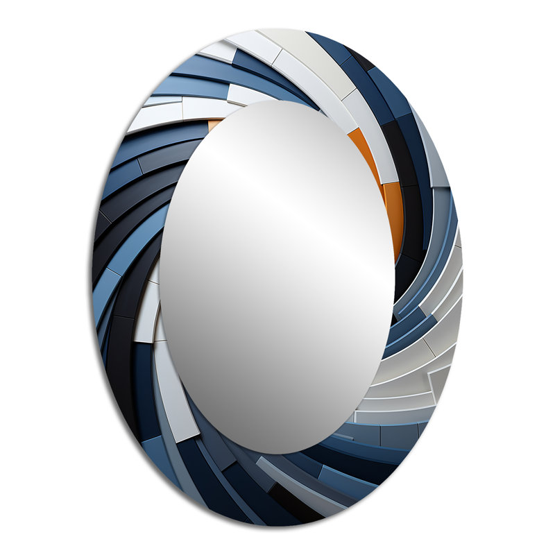 Geometric Spiral II - Blue Modern Oval Wall Mirror, 40" x 30"