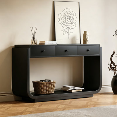 Black Classic Curved Leg Console Table With 3 Drawers & Display Shelf, Painted Finish Entryway Table For Home