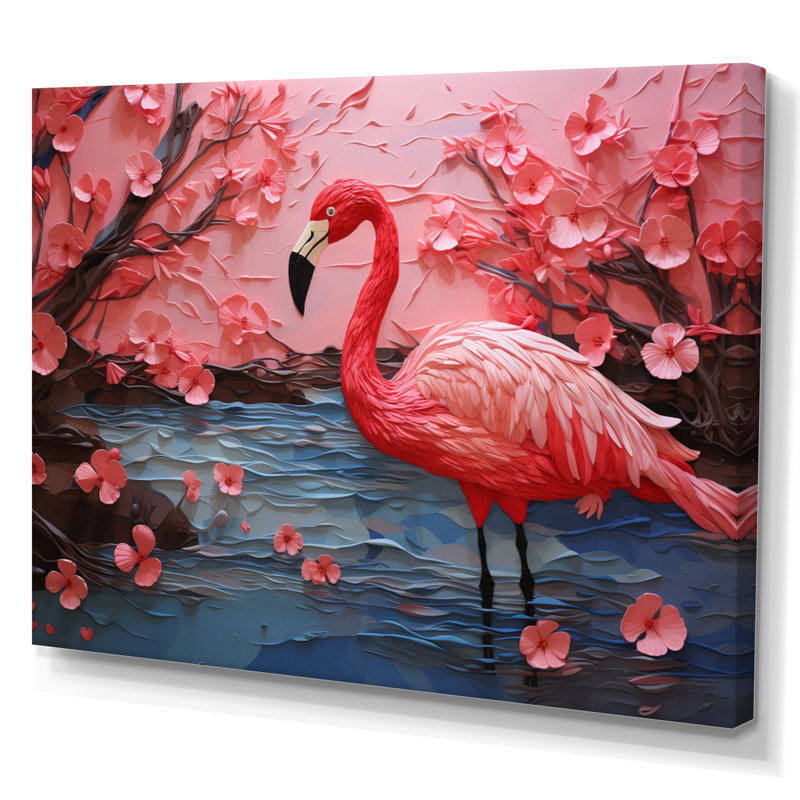 Flamant rose Elegance III - imprimé, H 24 po x l 32 po x P 1 po, Toile tendue