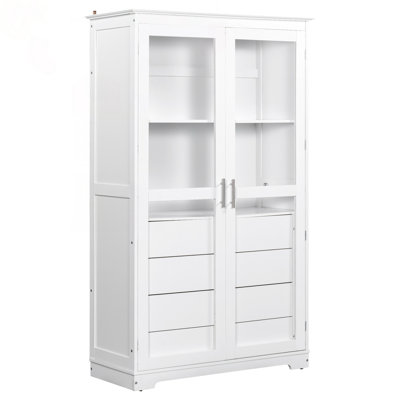 Gorana Kitchen Pantry Cabinet with Glass Doors & 4 Drawers