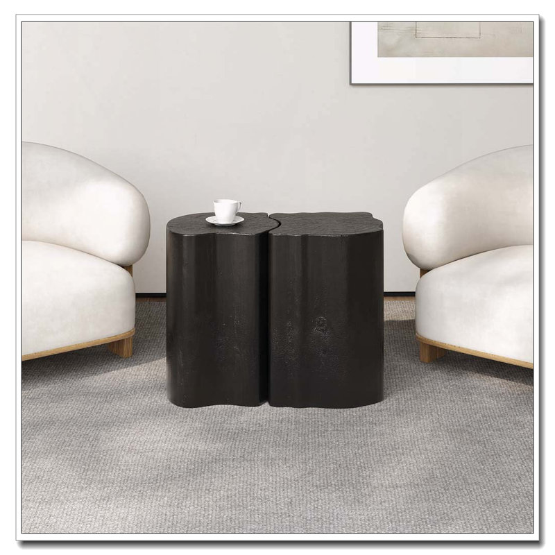 2-in-1 Irregular End Table, Black