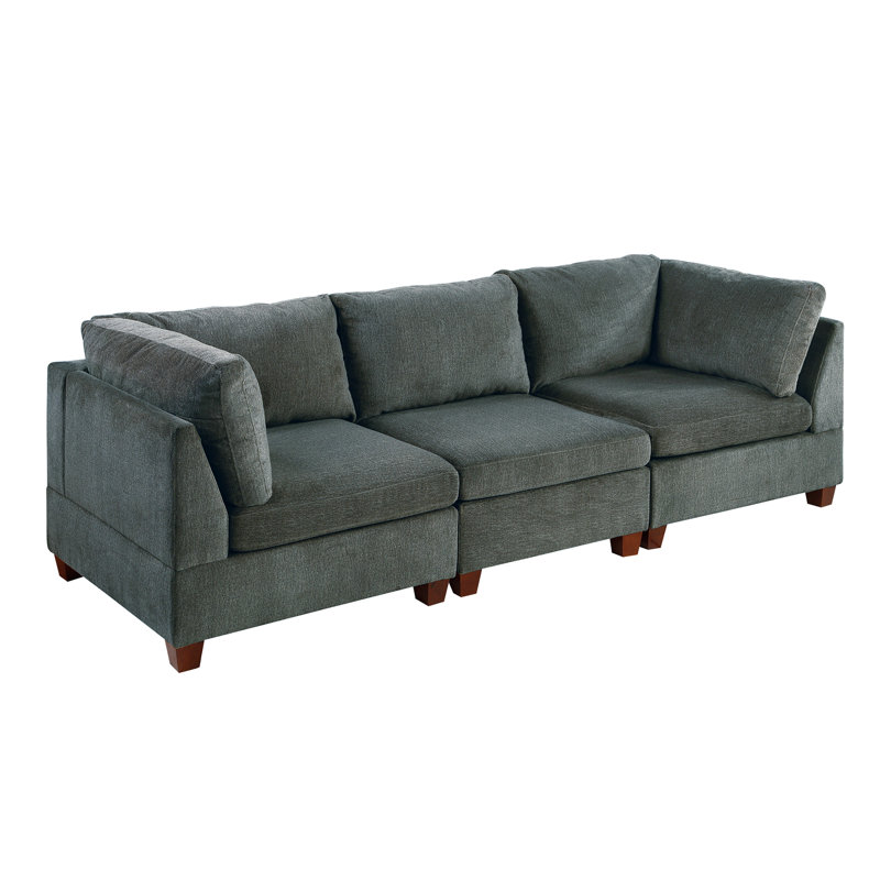 Fauteuil modulaire gris en chenille 3 pièces avec structure en bois inclus en chenille, Mark