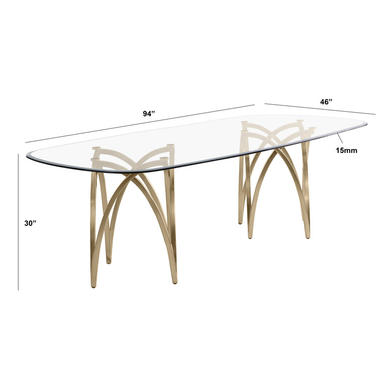 Elegant Tempered Glass Dining Table, 30"H x 94"L x 46"W, Gold