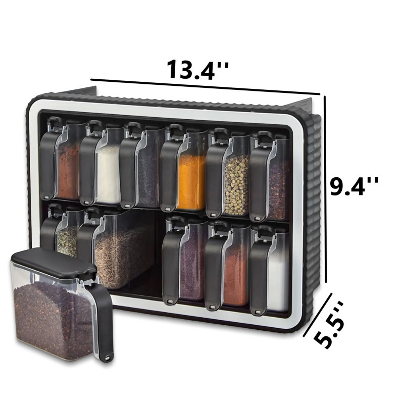 13 Pieces Dishwasher Safe Spice Jar Set, Black
