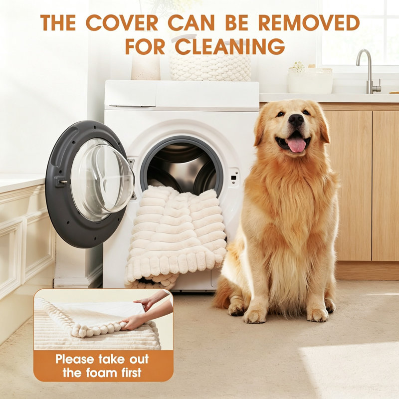 Cream White XL Crate Dog Mattress 104 x 68 x 10 cm, Soft Warm Flannel Pet Bed with Removable Washable Cover, Waterproof Inner Lining, Calming Dog Cushion with Anti‑Slip Base