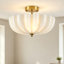 3-Light Modern Gold Semi Flush Mount Ceiling Light with Milk White Flower Shade for Living Room Bedroom Entryway