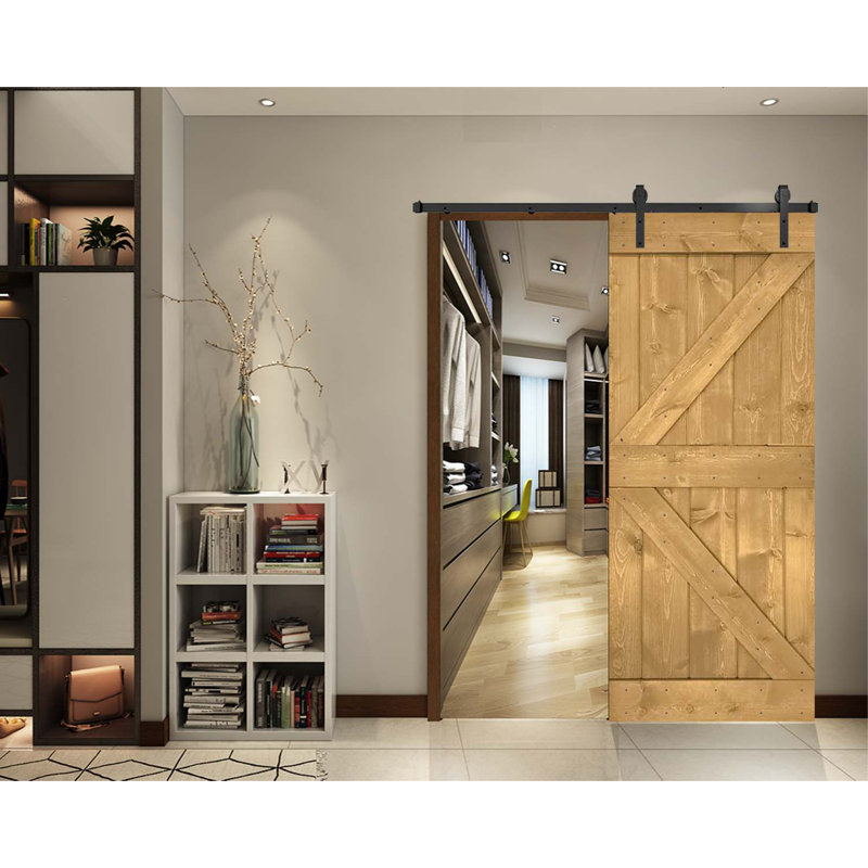 Porte de grange en bois massif DIY 3 en 1 pour chambres, espaces de rangement, placards, 18 po x 84 po, Chêne doré