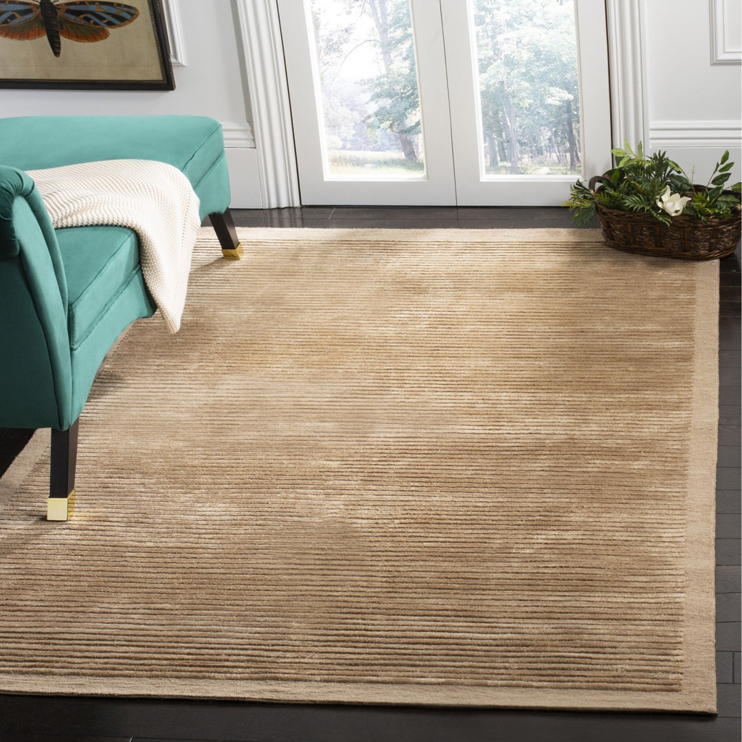 Abaigh Tibetan Hand Knotted Silk & Wool Pile Striped Rug Gracie Oaks Rug 