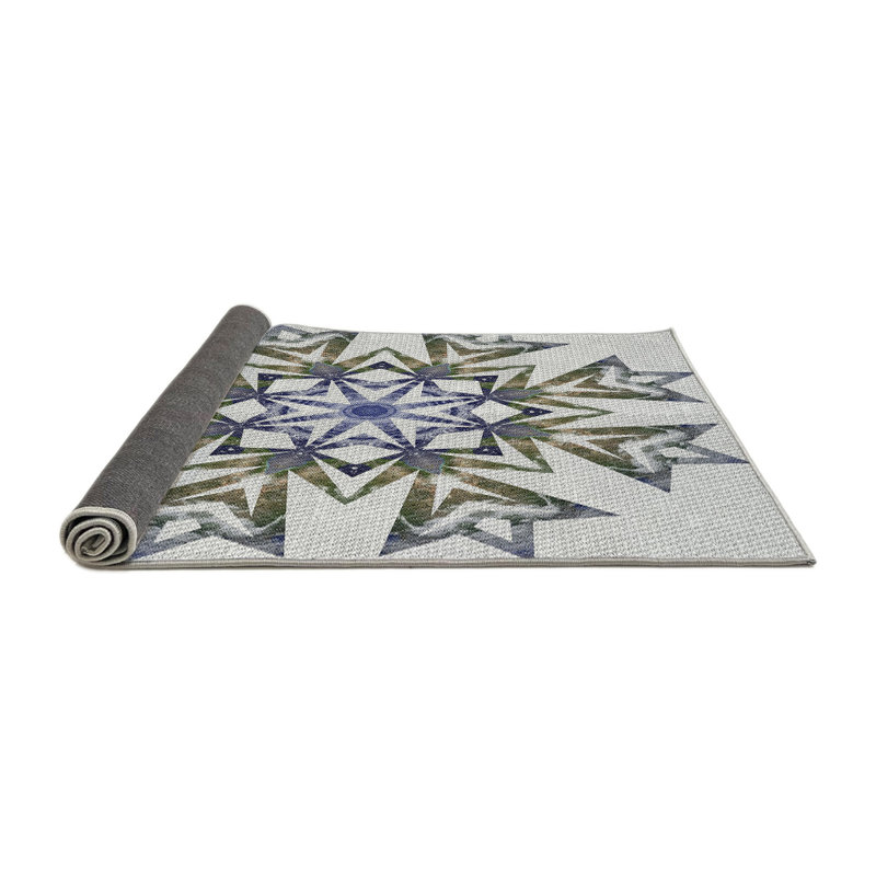 Laine fabriquée à la machine et gris polyester/olive/bleu Tapis décoratif, Rond 3 pi