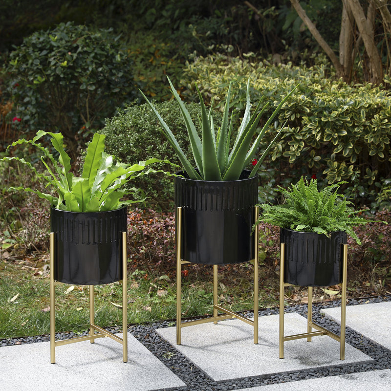 Seay Round Nesting Planter, Black
