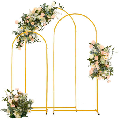 3Pcs Gold Wedding Arch Backdrop Stand ,Balloon Arch Stand, Metal  Garden Arbors for Birthday Party Wedding Ceremony Graduation Anniversary (6.6Ft,5.9Ft,4.9Ft)