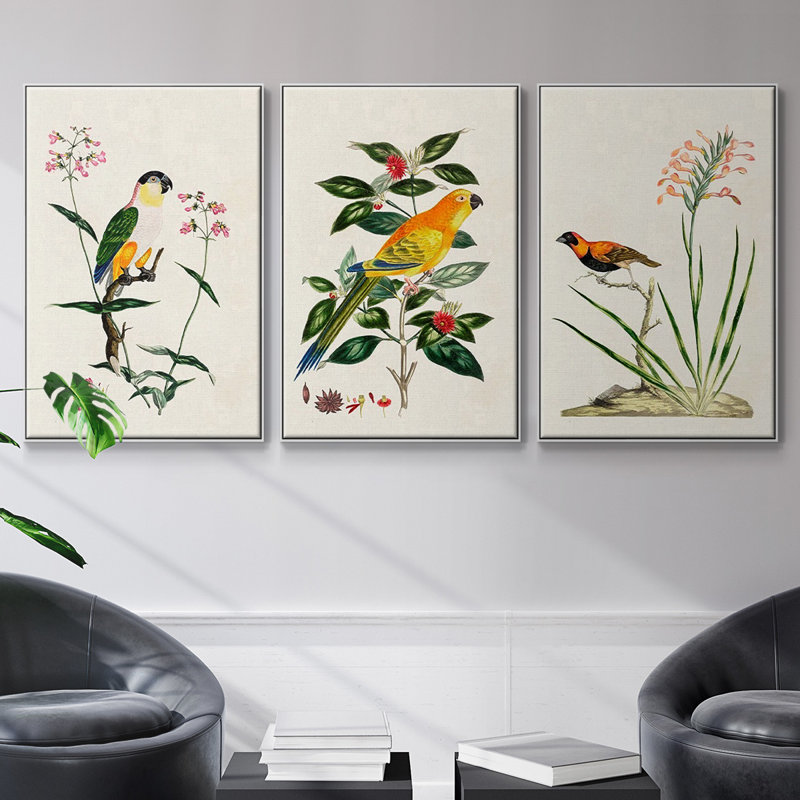 Bird in Habitat III, reproduction sur toile 3 pièces, Blanc, H 24 po x l 48 po x P 2 po