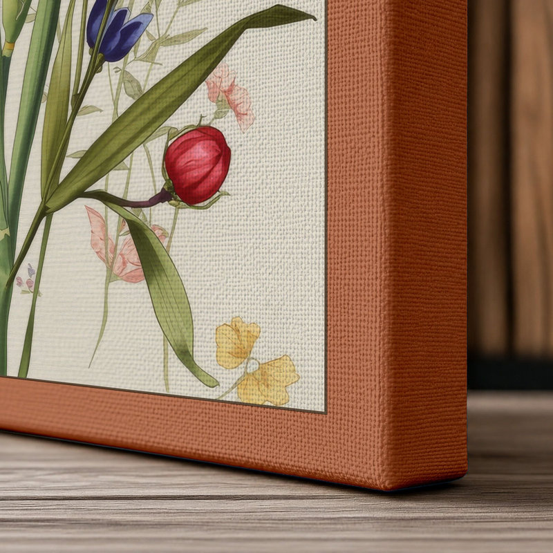 Iris and Specimen Botanical - Wrapped Canvas, 36x24 - 91.4 x 61.0 cm, Terracotta Border
