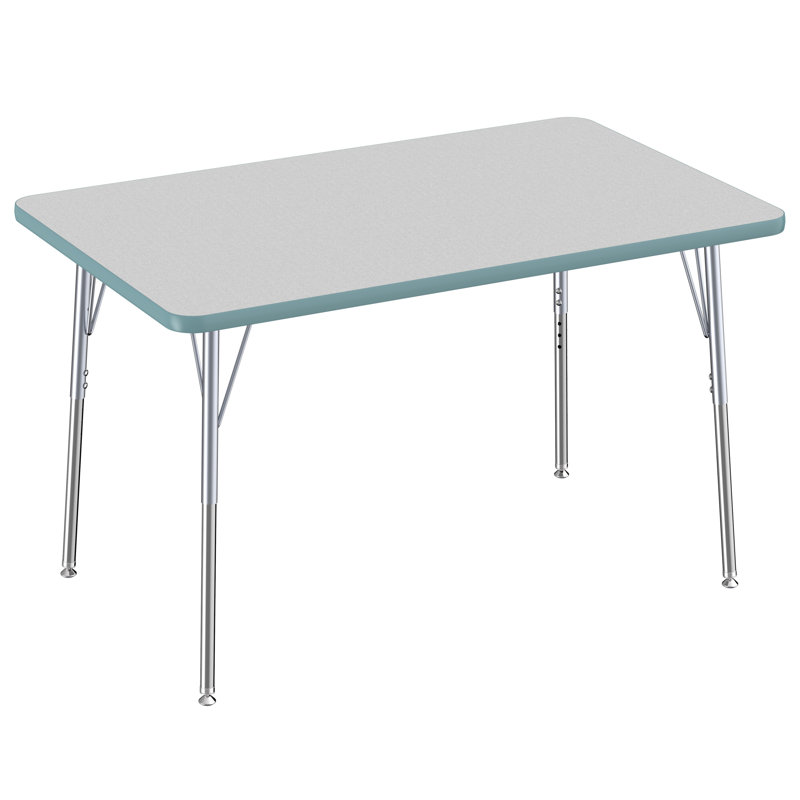 Rectangle Contour Activity Table with Adjustable Legs, Gray/Seafoam/Silver, Standard Swivel Glide, 30" x 48"