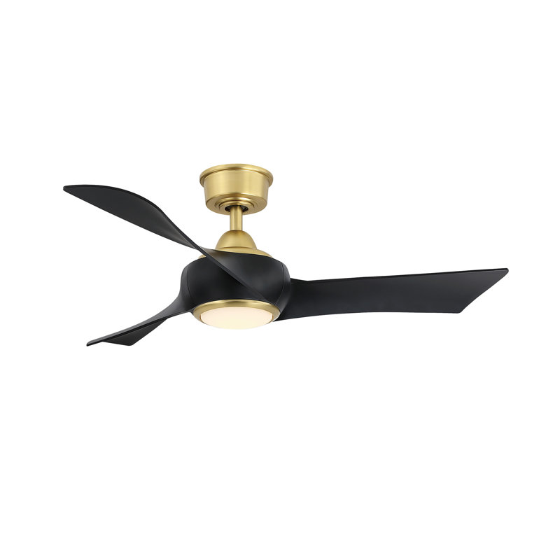 Wrap Custom 44 inch Indoor/Outdoor Celling Fan with LED CCT Select Light Kit - Brushed Satin Brass with Black blades, Black