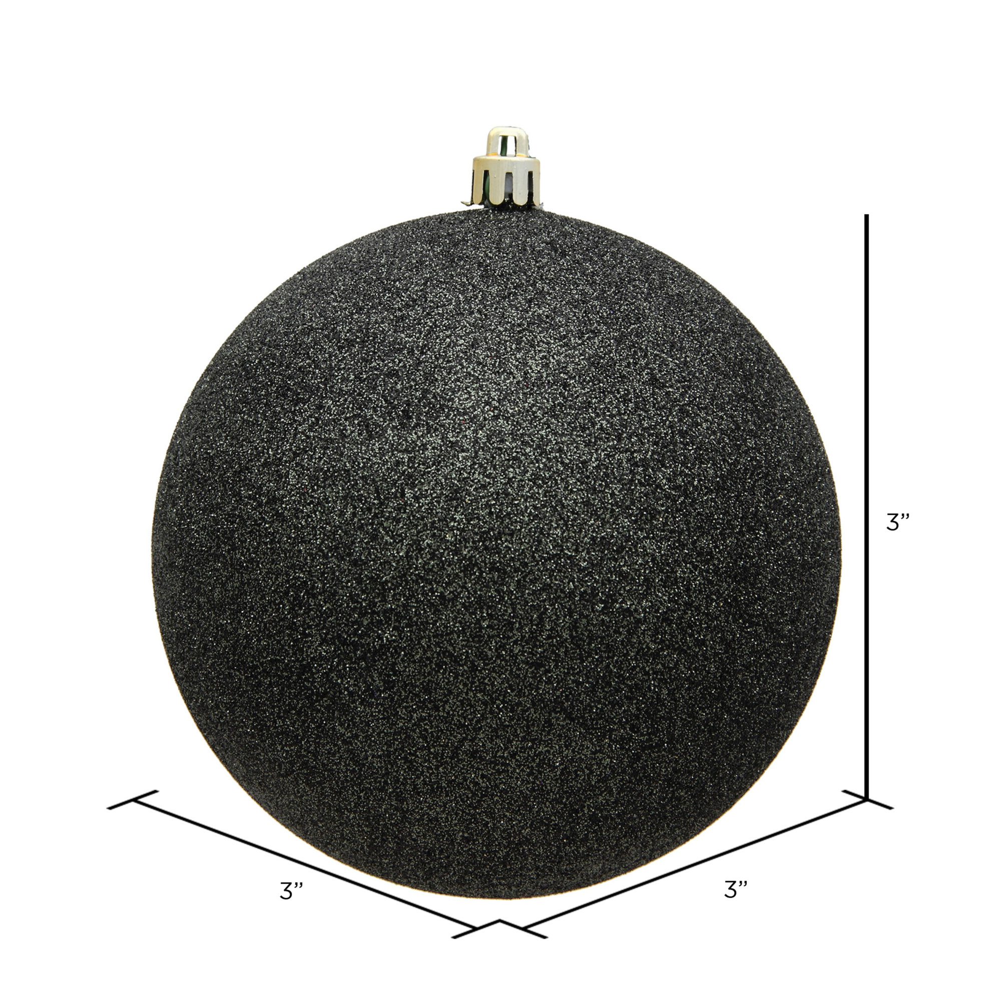 Holiday Décor Ball Ornament, Gunmetal Glitter, 3" H x 3" W x 3" D