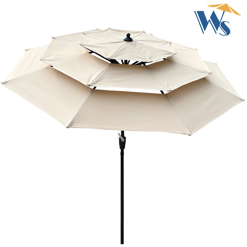 Parasol de patio extérieur de 9 pi 3 po avec manivelle et inclinaison - Toile résistante aux intempéries, poteau en acier pour terrasse, jardin, manivelle de piscine dans la cour arrière, piscine protégée contre le vent