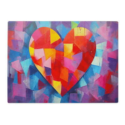 Love Heart Geometric  Glass Chopping Board