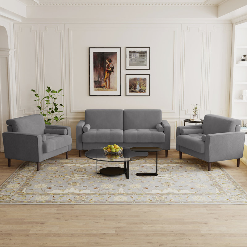 Carmelinda 3 Piece Sofa Set, Light Grey