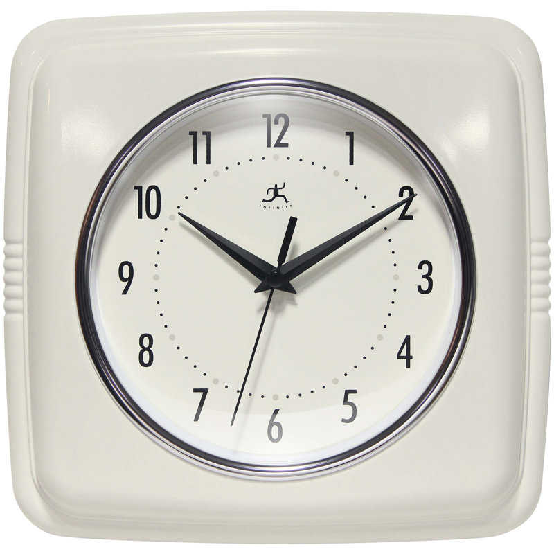 Orrwell Square Plastic Wall Clock 9.25 Inches, Ivory/White