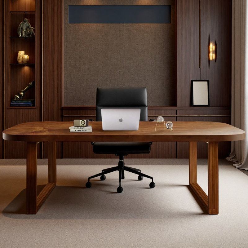 Solid wood brown desk, rectangular executive desk, 29.53" H x 70.87" W x 31.50" D