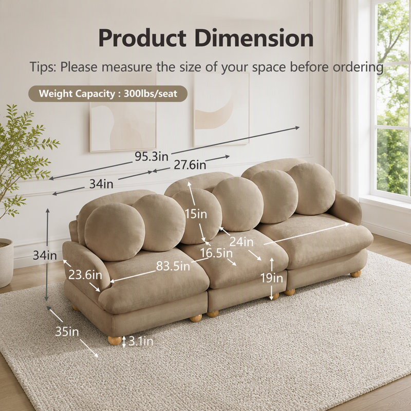 Canapé modulaire modulaire avec revêtement en chenille, Chenille brun clair