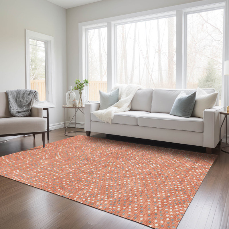 Salmon Rectangular Synthetic Flat Woven Washable Area Rug