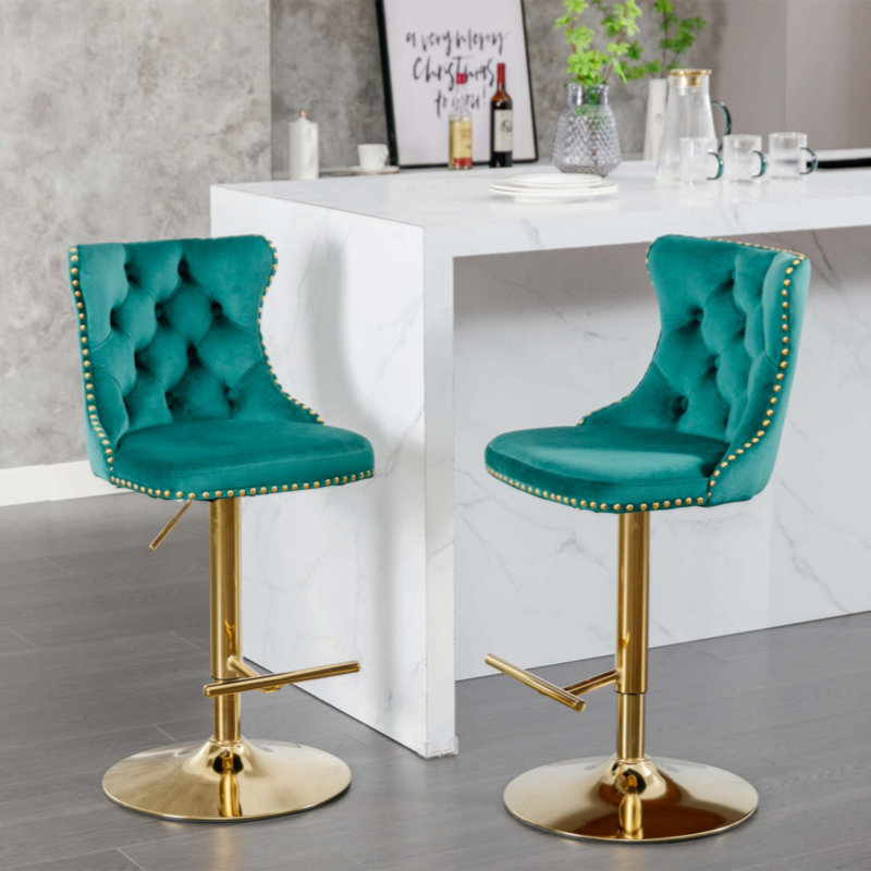 Tabouret de bar rotatif Jillayne, Vert, Or