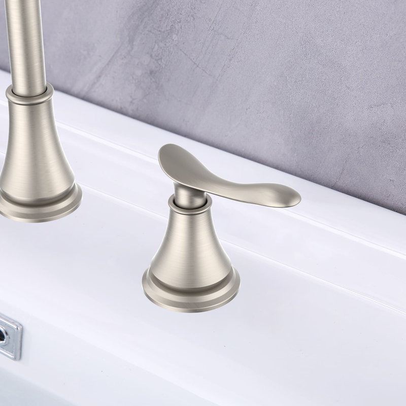 Robinet de salle de bain à large entraxe avec bonde, Nickel brossé