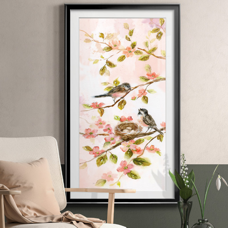 Blush Birds II - peinture encadrée, H 14,5 po x l 26,5 po x P 1,5 po, Noir