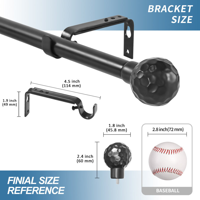 Tringle à rideaux simple Dingess, 48 po à 84 po, Noir