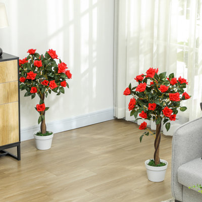 Outsunny Artificial Rose Tree with Twisted Trunk Set of 2