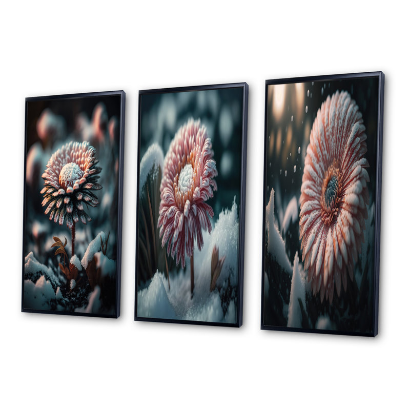 A Blooming Flower In Winter - Ensemble d'art floral et botanique de 3 pièces, Noir, H 28 po x l 36 po
