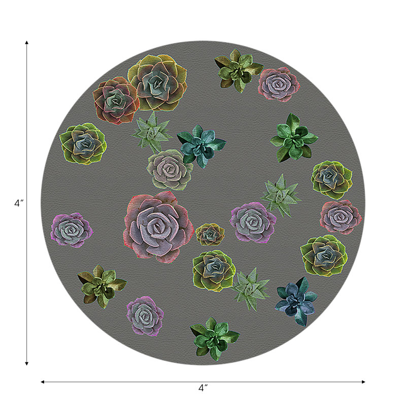 Succulents Floating Intenso Vegan Leather Round Coasters, Gray