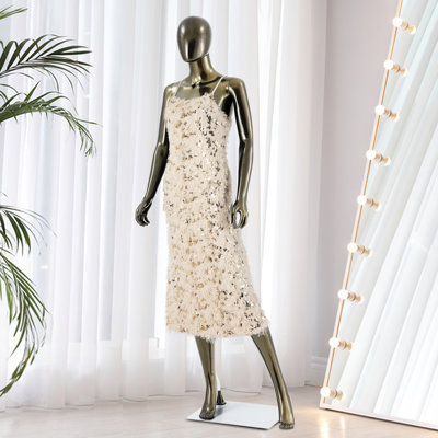 Female Mannequin Full Body Bronze- Adjustable Dress Form Display Mannequin Clothing Form Plastic Detachable Manequins Stand Metal Base