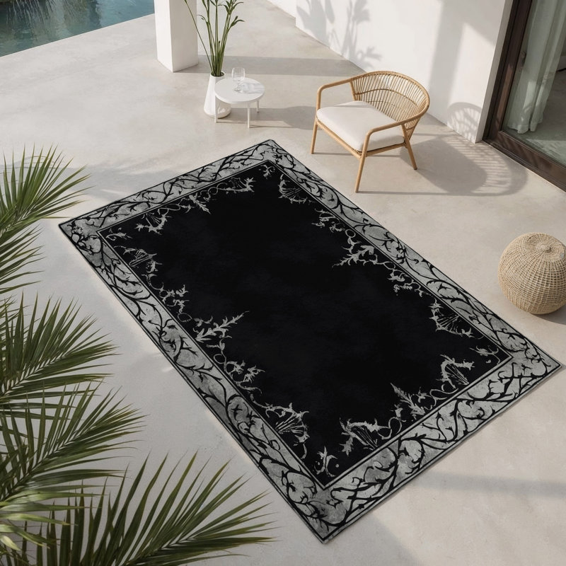 Tapis intérieur et extérieur noir Starry, Rectangle 2' x 3'