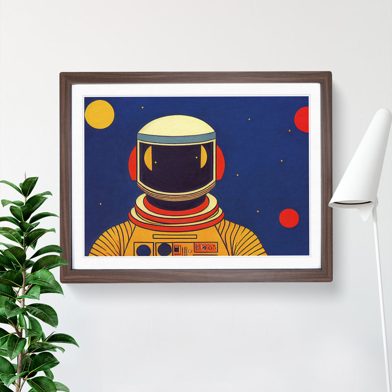 Retro Astronaut Vol.2 - Single Picture Frame Painting, 46cm H x 64cm W x 2cm D, Walnut Framed