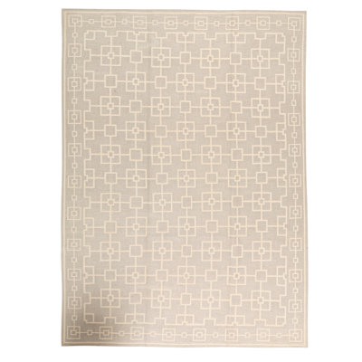 Wool Geometric Area Rug in White