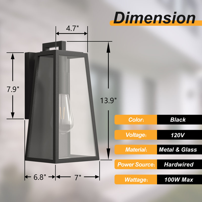 14''H Iron Black ETL Outdoor Wall Lantern with Dusk to Dawn