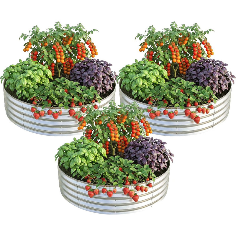Boîte à fleurs surélevée galvanisée Home Garden, H 12 po x l 24 po x P 24 po, Set of 3, Silver