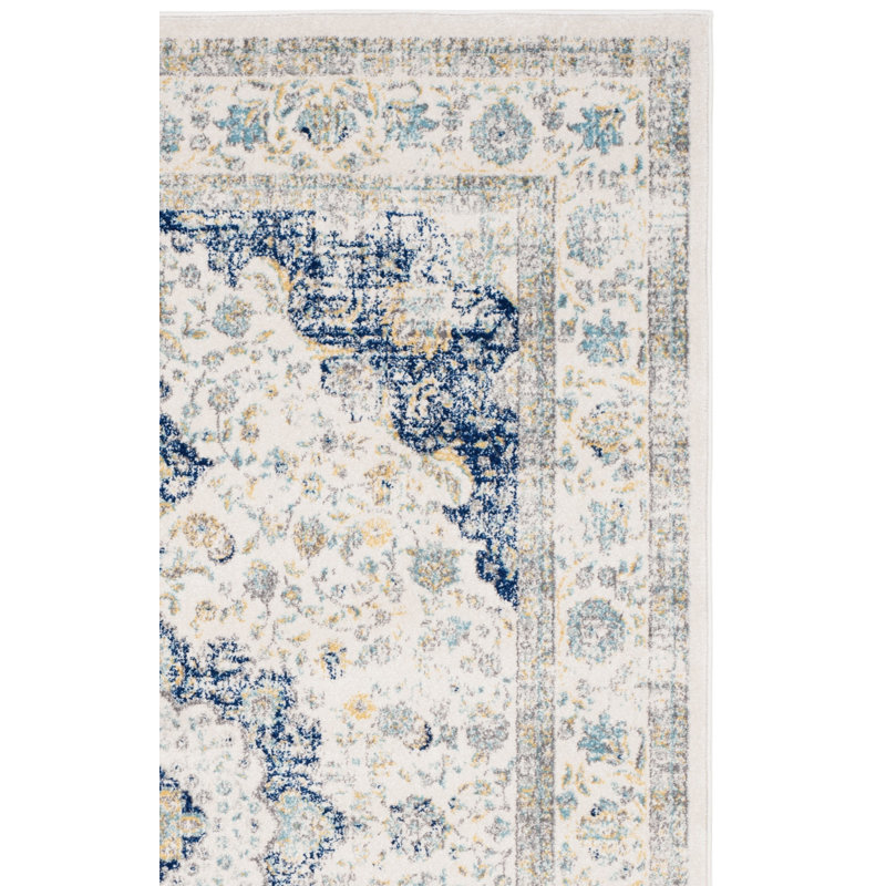 Annette Oriental Ivory/Blue Area Rug, Square 3'