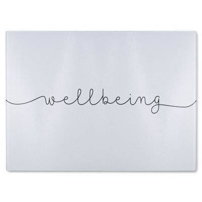 Text Wellbeing Designer Glass Chopping Board