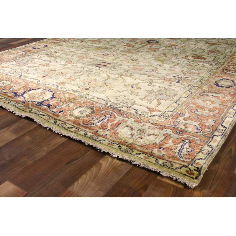 Antique Weave Serapi Oriental Hand-Knotted Wool Area Rug in Beige/Red/Light Blue, Rectangle 12' x 15'