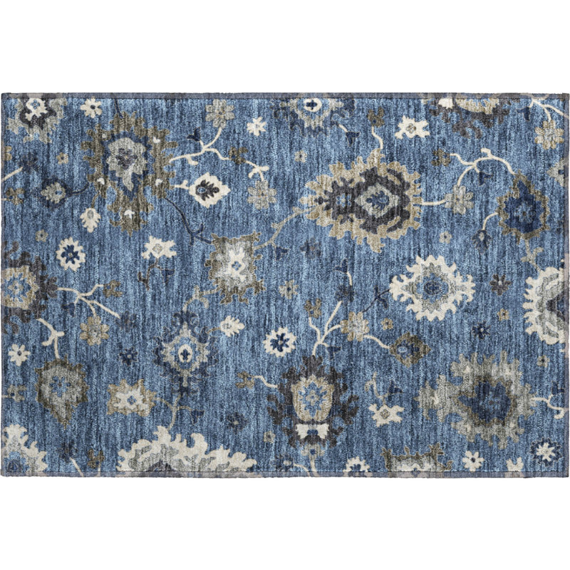 Premium Machine Washable Prisco Blue Rug, Rectangle 1'8" x 2'6"