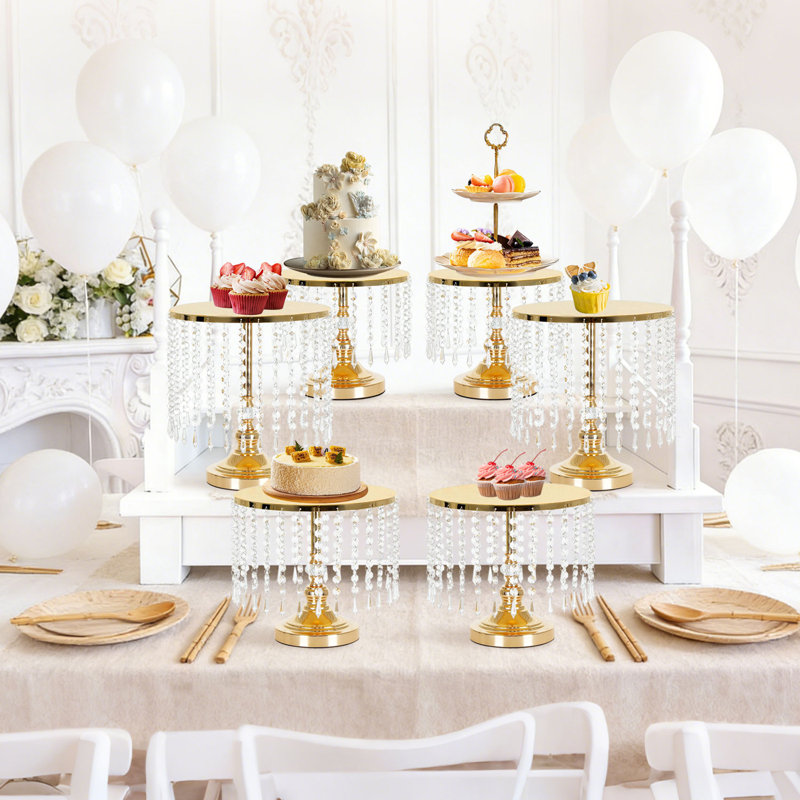 6-Piece Round Gold Metal Cake Stand Set for Wedding Birthday Party