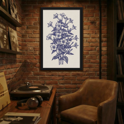 Plantes et fleurs, bouquet floral bleu sur toile crème