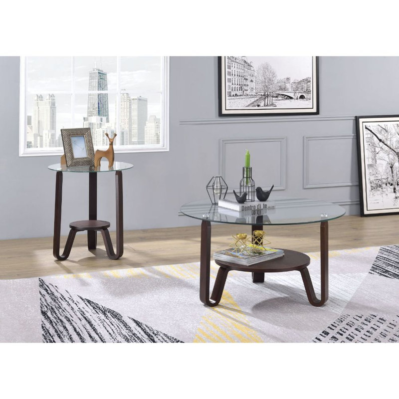 Table de bout en verre à 3 pieds avec rangement