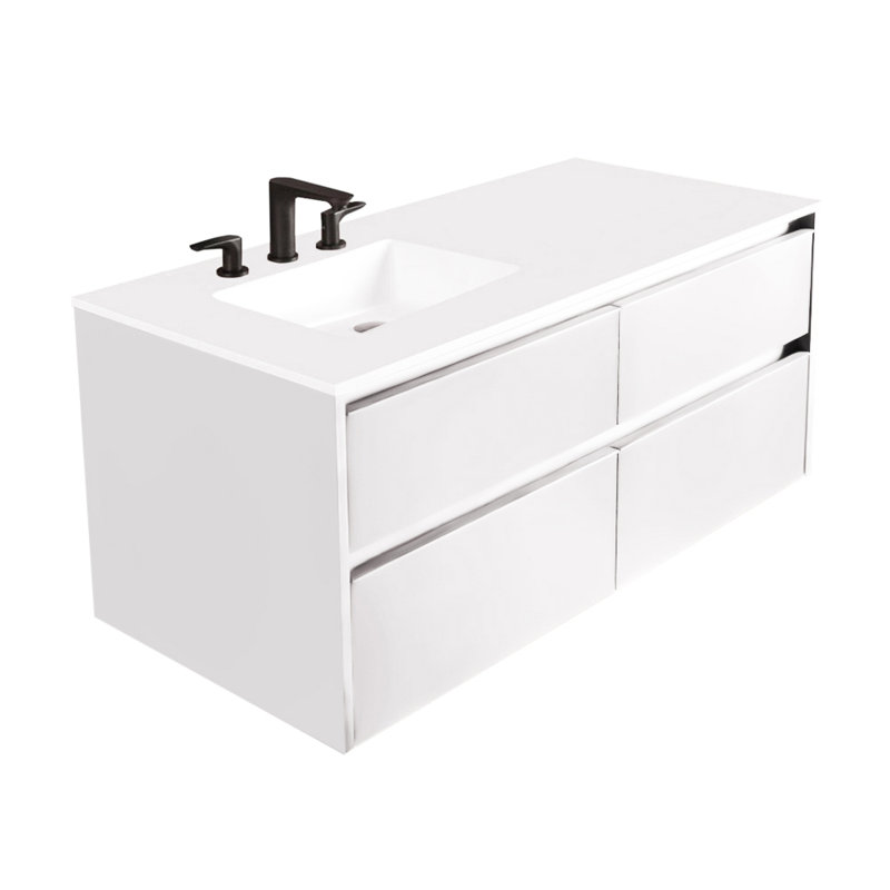 Kubitop 48'' W Single Vanity, White, 8" Centers, Matte White
