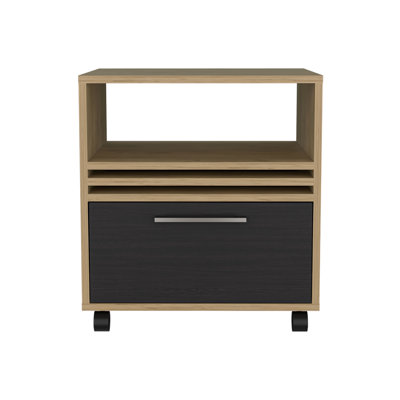 Mobile 20-Inch Single Drawer Nightstand With Casters And Lower Shelf In Natural Oak Finish